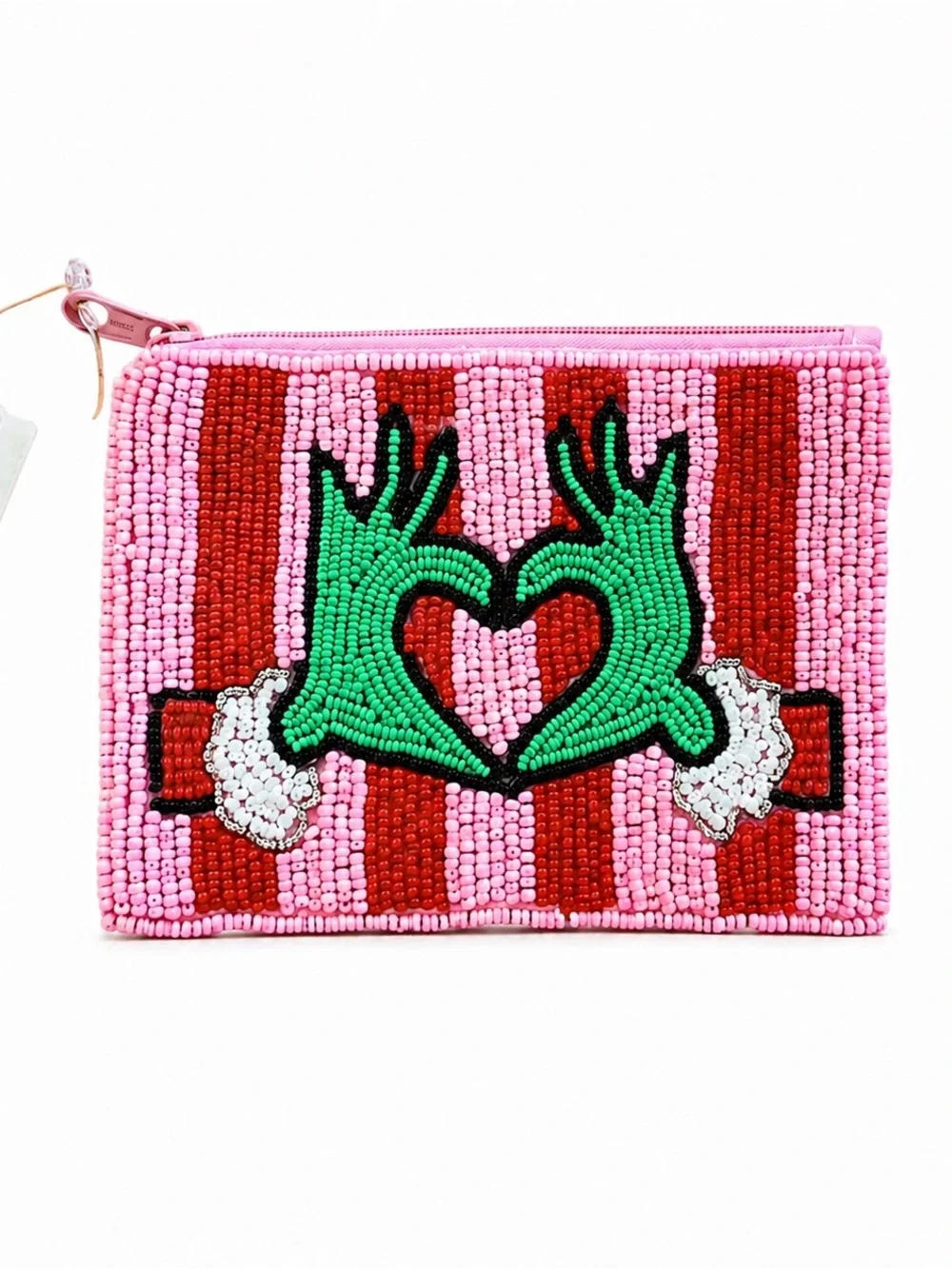 New Viola Grinch Who Stole Christmas Heart Hands Red Pink Stripe Beaded Bag